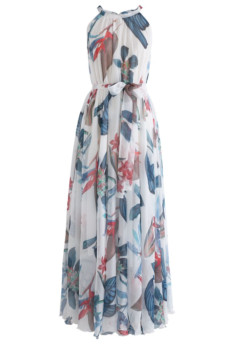 Acuarelas florales tropicales - Maxi Slip Dress en blanco