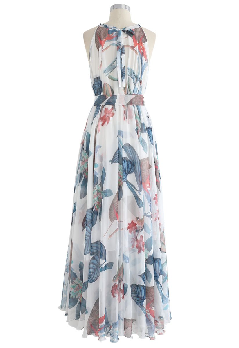 Acuarelas florales tropicales - Maxi Slip Dress en blanco