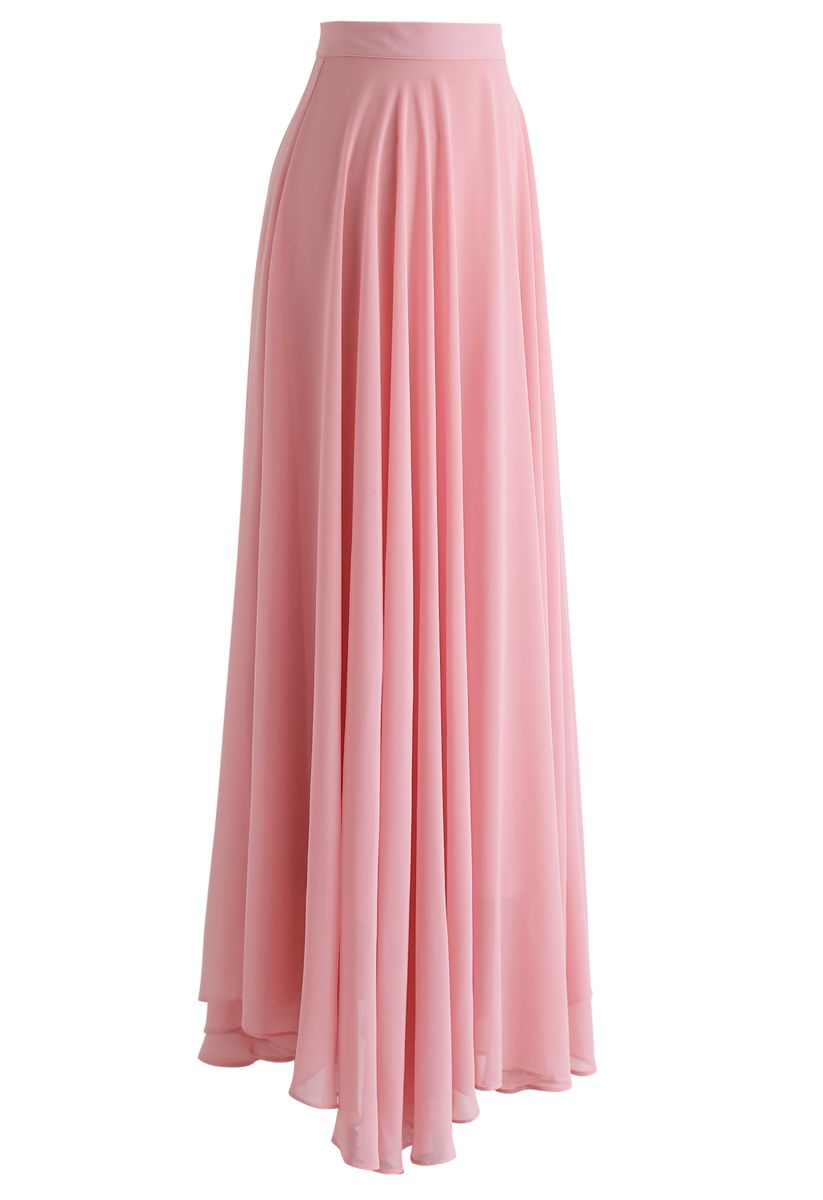 Zeitloser Favorit – Chiffon Maxirock in Pink