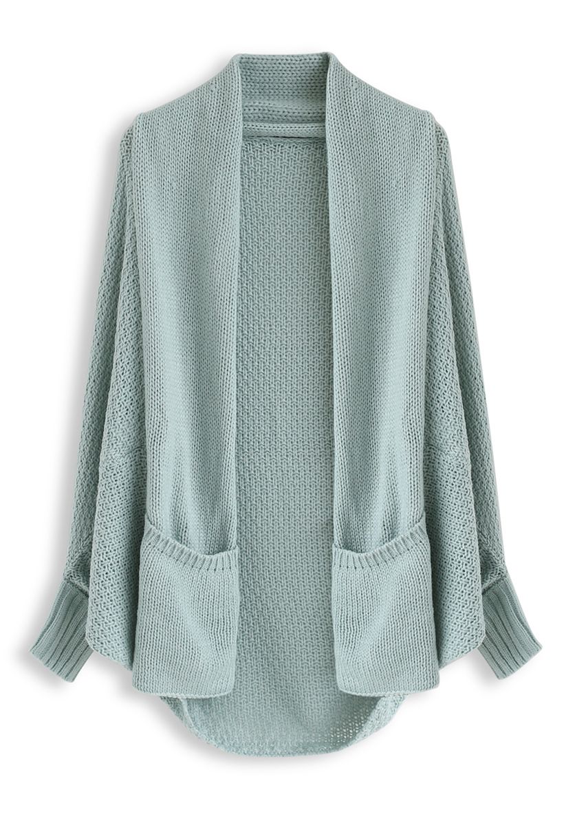 Strickjacke mit Drapierung und offener Vorderseite in Blau