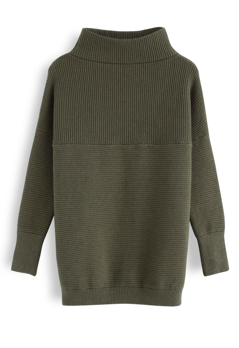 Kuscheliger, gerippter Rollkragenpullover in Army Green