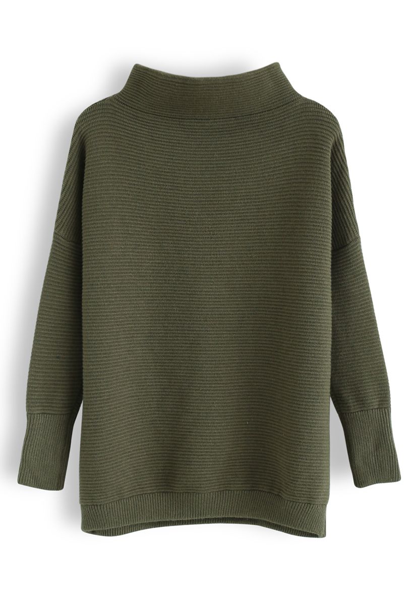 Kuscheliger, gerippter Rollkragenpullover in Army Green