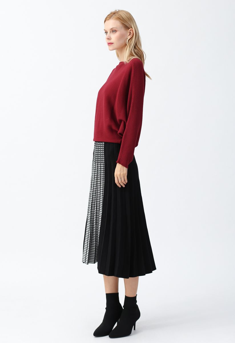 Boot Ausschnitt Batwing-Ärmel Crop Knit Top in Rot