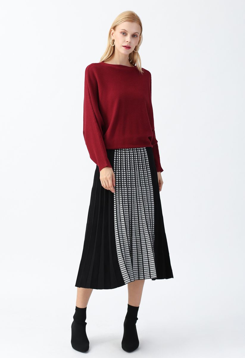 Boot Ausschnitt Batwing-Ärmel Crop Knit Top in Rot