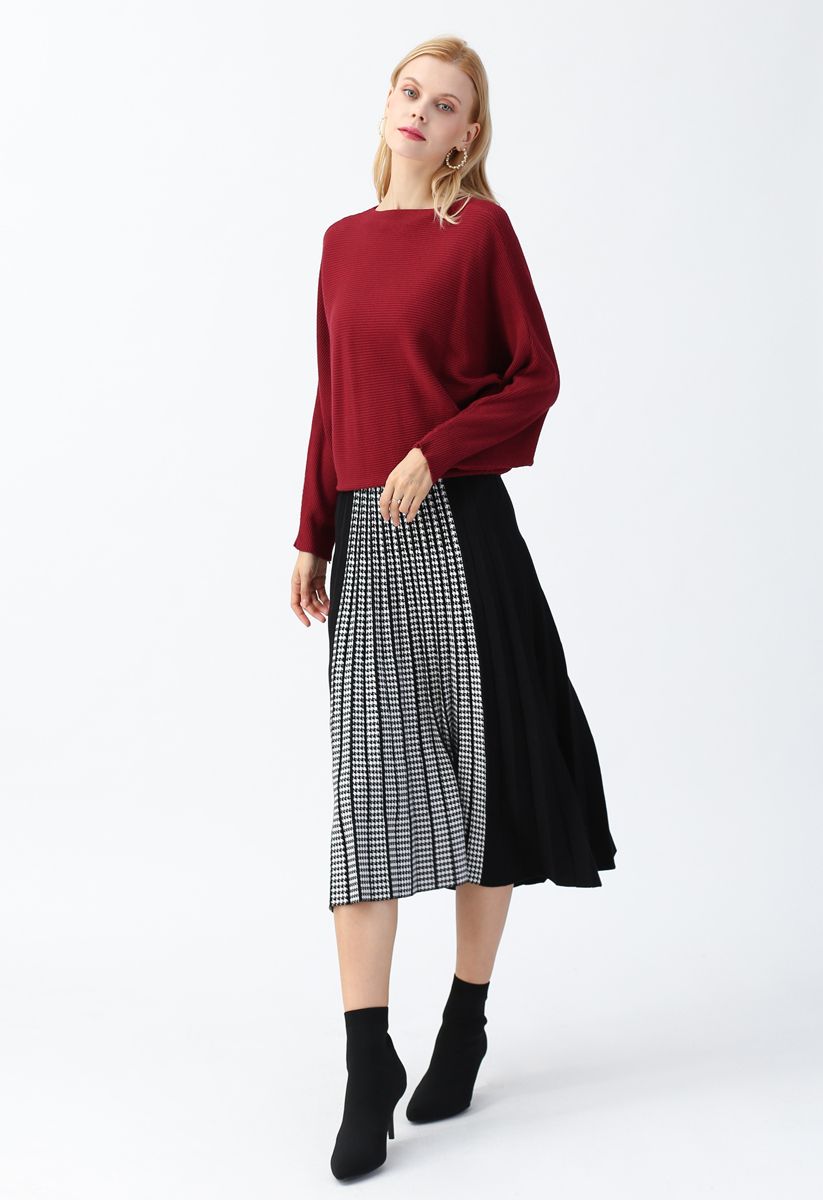 Boot Ausschnitt Batwing-Ärmel Crop Knit Top in Rot