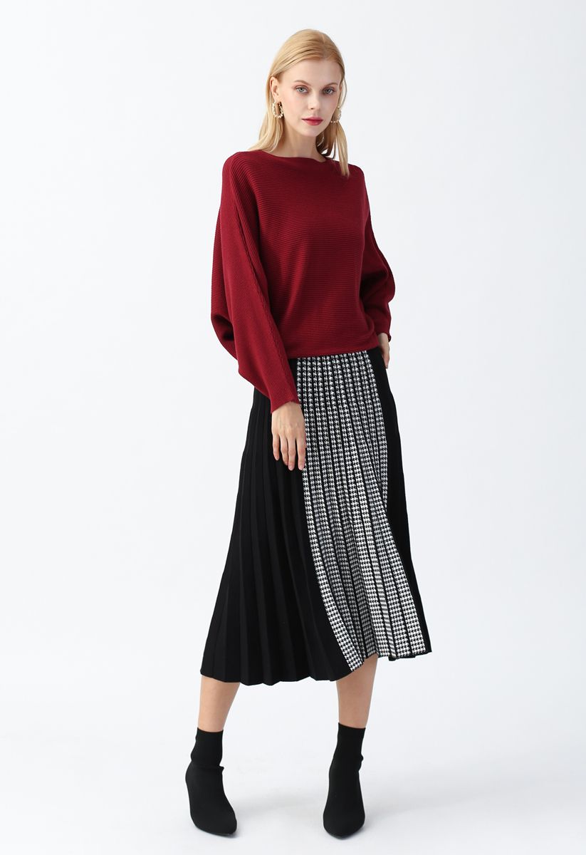 Boot Ausschnitt Batwing-Ärmel Crop Knit Top in Rot