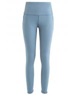 Mesh-Taschen High Rise Nahtdetail knöchellange Leggings in Blau