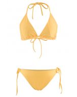 Selbstgebundenes String Neckholder-Bikini-Set in Gelb