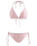Selbstgebundenes String Neckholder-Bikini-Set in Altrosa