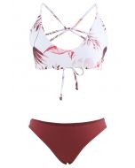 Bikini-Set mit offenem Rücken und Blattmuster in Burgund