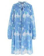 Plissiertes Rüschen-Puffärmel-Tie-Dye-Dolly-Kleid