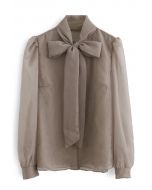 Schiere Bowknot Button-Down-Hemd in Taupe