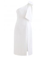 Bow Strap Oblique Slit Shift Kleid in Weiß