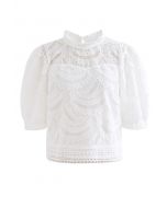 Lässt Shadow Embroidered Crochet Top in Weiß