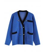 Zweireihiger Cardigan in Kontrastfarbe in Blau