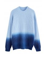 Ombré-Rippstrickpullover mit Rundhalsausschnitt in Blau