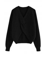 Einfarbiger Pullover mit Twist-Front in Schwarz