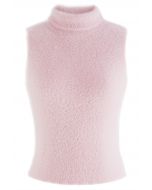 Hochgeschlossenes, flauschiges Strick-Tanktop in Rosa