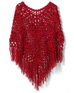 Feiner handgestrickter Poncho in Rot