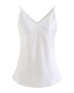 Satin Cami Tanktop mit V-Ausschnitt in Weiß