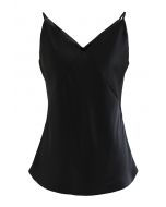 Satin Cami Tanktop mit V-Ausschnitt in Schwarz