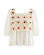 Gespleißtes Top in Boho-Creme mit Blumenmuster