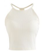 Geripptes Neckholder-Top mit Racerback in Creme