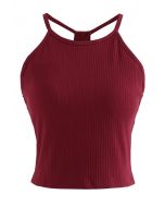 Geripptes Neckholder-Top mit Racerback in Burgund