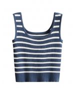 Gestreiftes Crop-Tanktop aus Strick in Marineblau