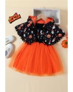 Halloween-Geist-Kürbis-Netzkleid für Kinder mit Kapuzenumhang