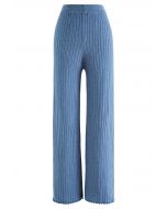 Gerippte Strickhose mit geradem Bein in Blau