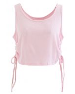 Kordelzug, geripptes, kurz geschnittenes Tanktop in Pink