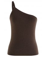 Strappy One-Shoulder-Strick-Tanktop in Braun