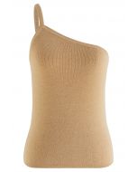 Riemchen One-Shoulder-Strick-Tanktop in Hellbraun