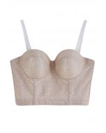 Schillerndes, glänzendes Bustier-Crop-Top in Apricot