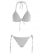 Schillerndes Metallic-Bikini-Set mit Schnürung in Grau