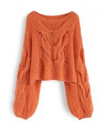 Handgestrickter Pullover mit Puffärmeln in Orange