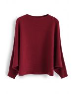 Boot Ausschnitt Batwing-Ärmel Crop Knit Top in Rot